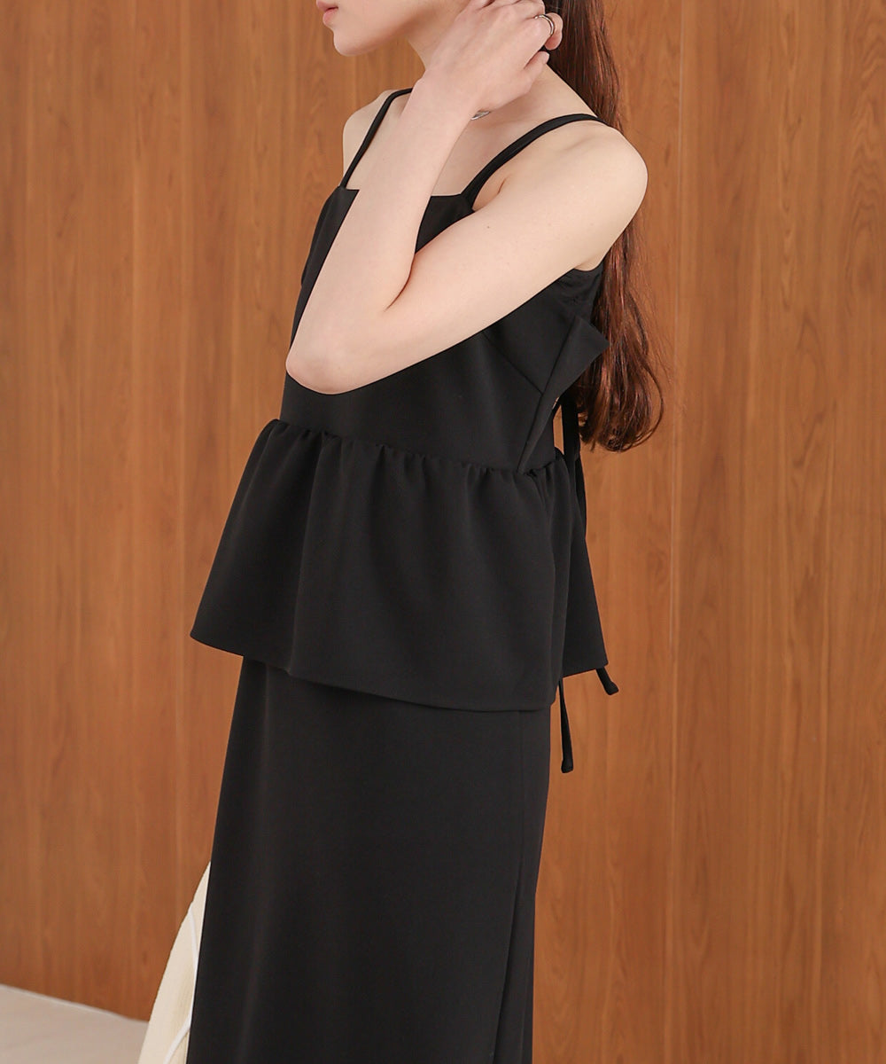 【S・Mサイズ展開】イージージョーゼットペプラムキャミワンピース