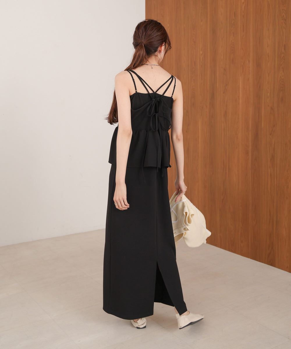 【S・Mサイズ展開】イージージョーゼットペプラムキャミワンピース