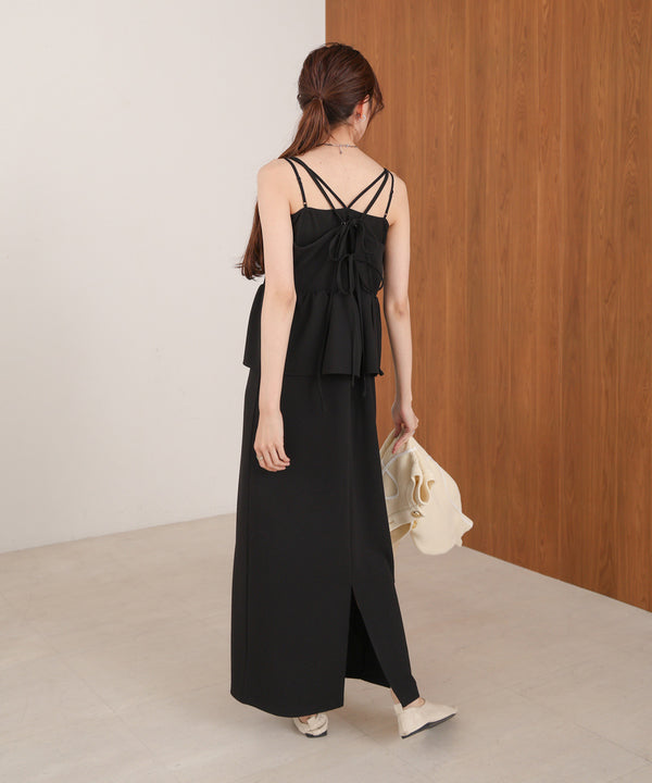 【S・Mサイズ展開】イージージョーゼットペプラムキャミワンピース