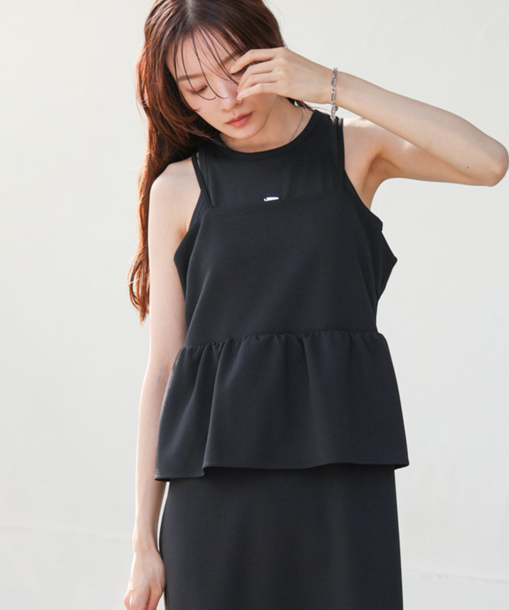 【S・Mサイズ展開】イージージョーゼットペプラムキャミワンピース