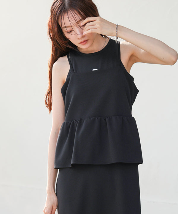 【S・Mサイズ展開】イージージョーゼットペプラムキャミワンピース