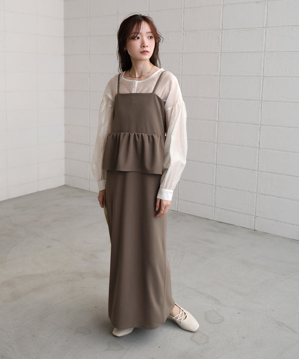 【S・Mサイズ展開】イージージョーゼットペプラムキャミワンピース