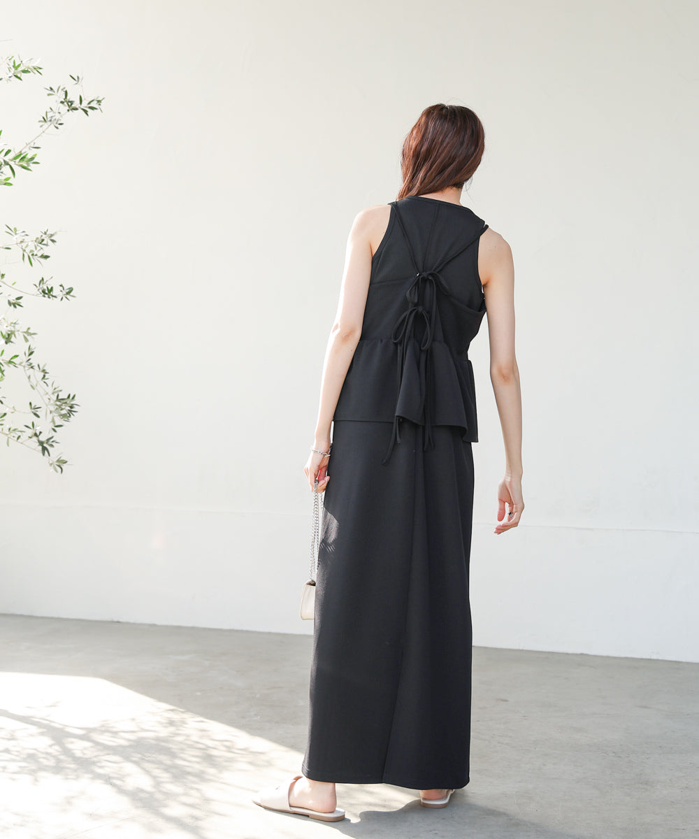 【S・Mサイズ展開】イージージョーゼットペプラムキャミワンピース