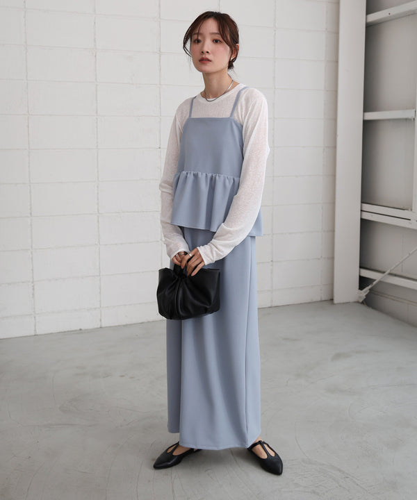 【S・Mサイズ展開】イージージョーゼットペプラムキャミワンピース