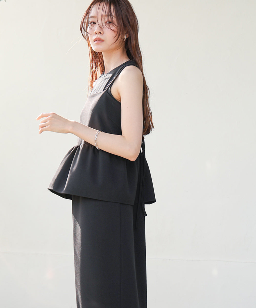 【S・Mサイズ展開】イージージョーゼットペプラムキャミワンピース