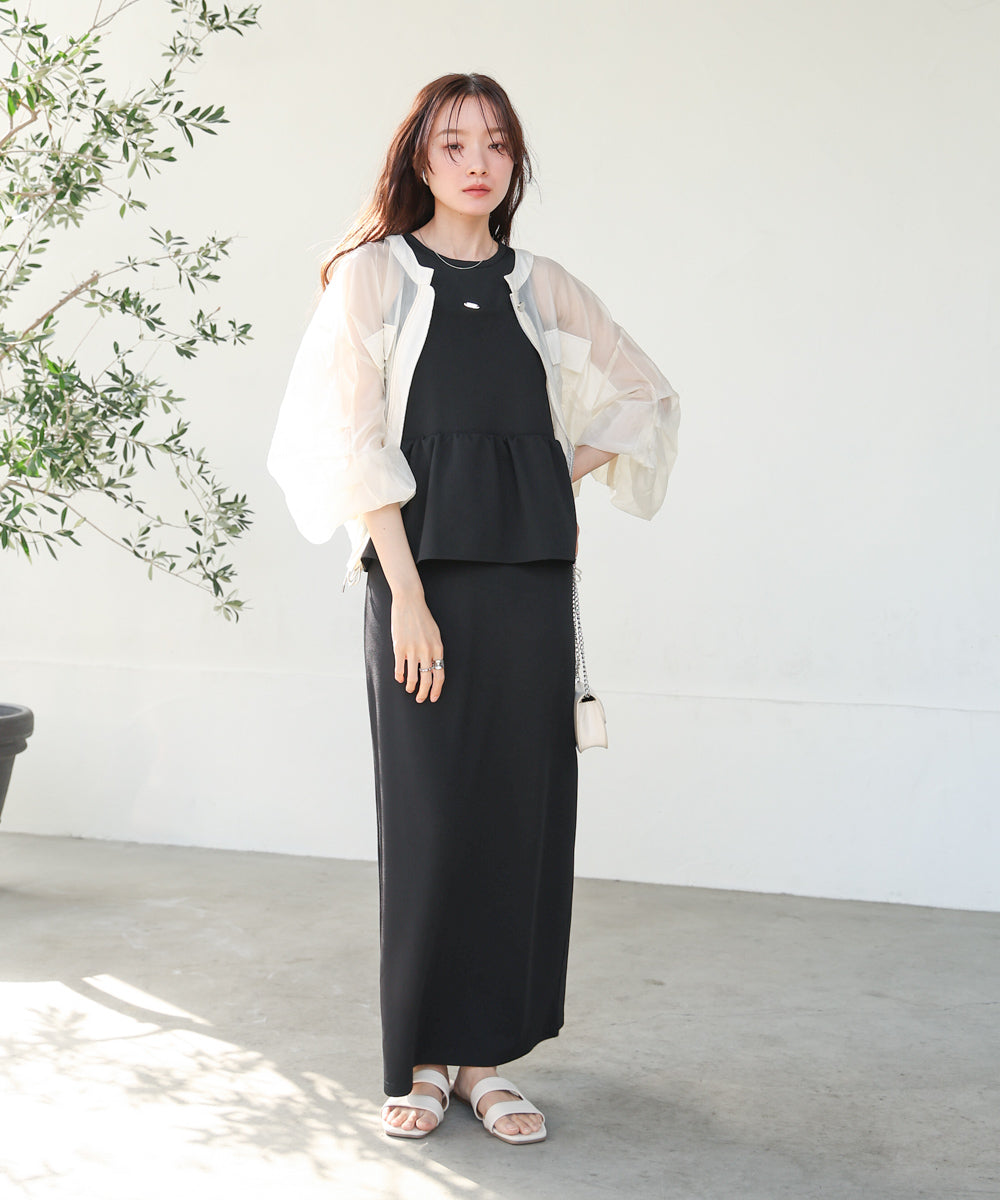 【S・Mサイズ展開】イージージョーゼットペプラムキャミワンピース