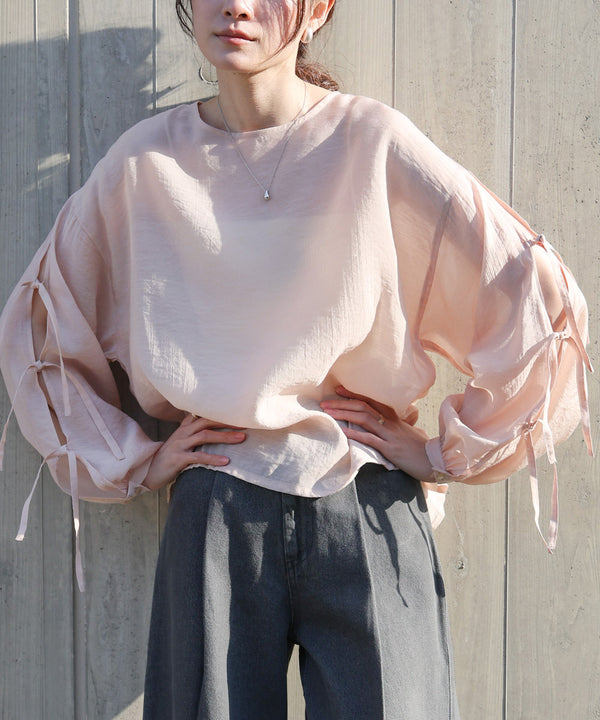 袖リボンシアーブラウス