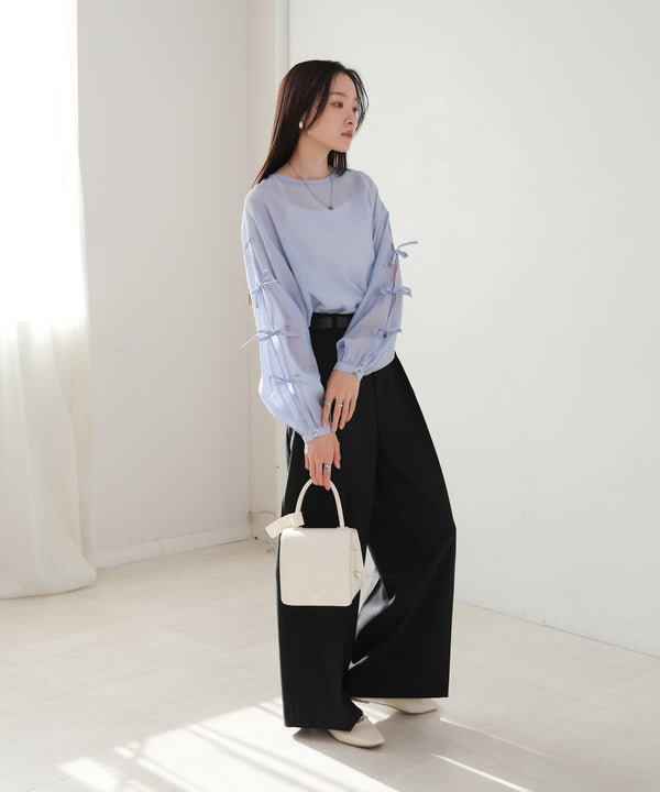 袖リボンシアーブラウス