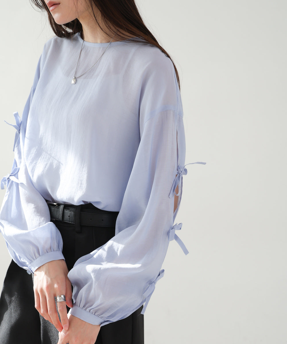 袖リボンシアーブラウス