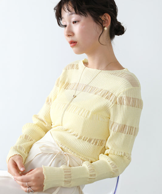 シアーボーダーニットトップス