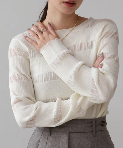 sheer striped knit top