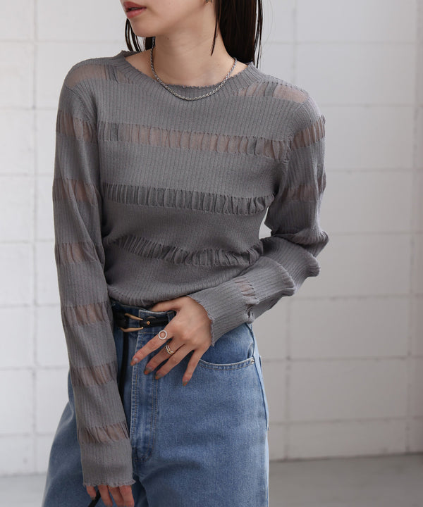 シアーボーダーニットトップス