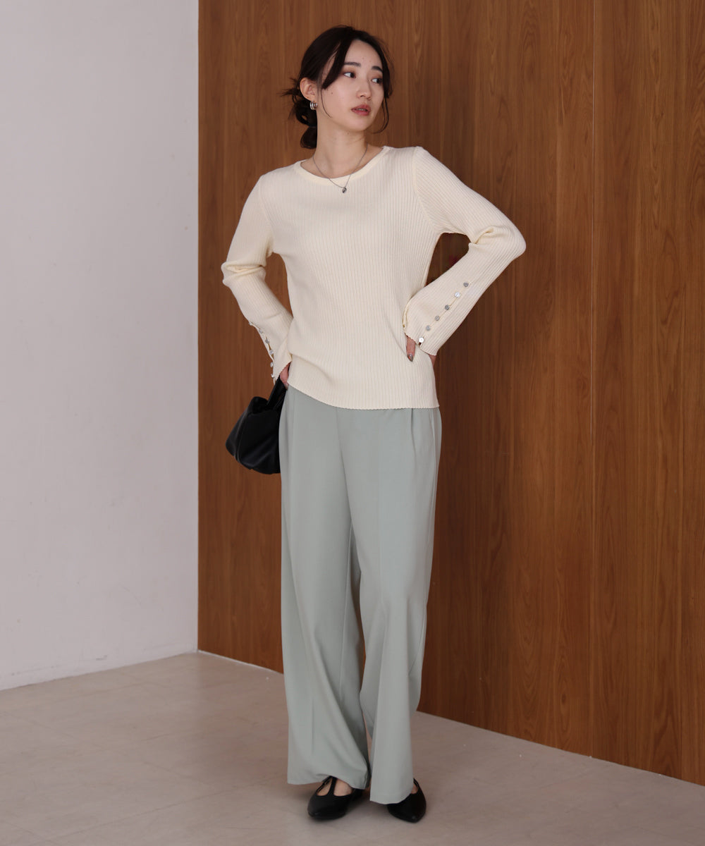 flared sleeve ribbed knit with buttoned sleeves