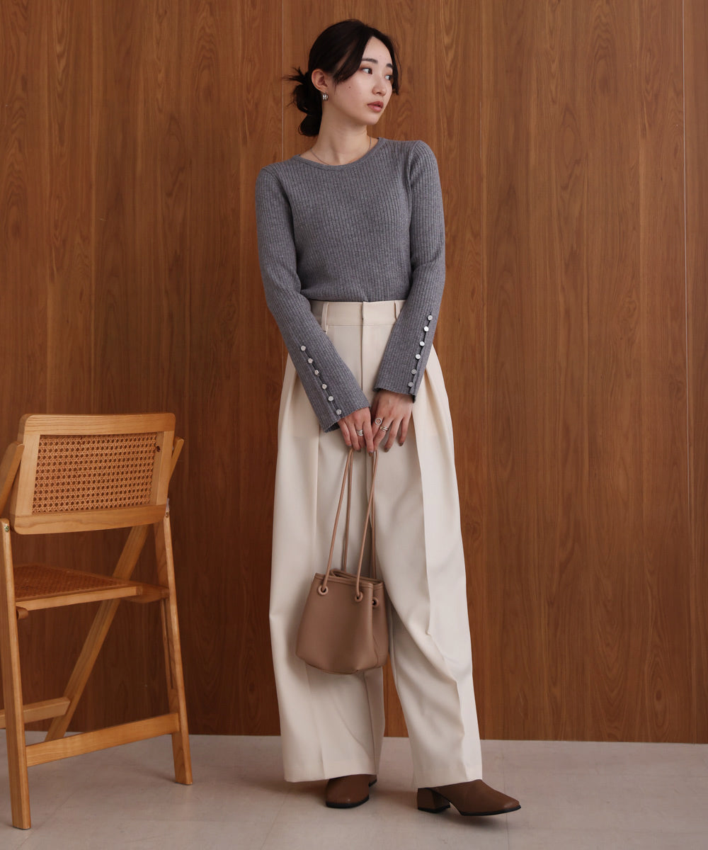 flared sleeve ribbed knit with buttoned sleeves