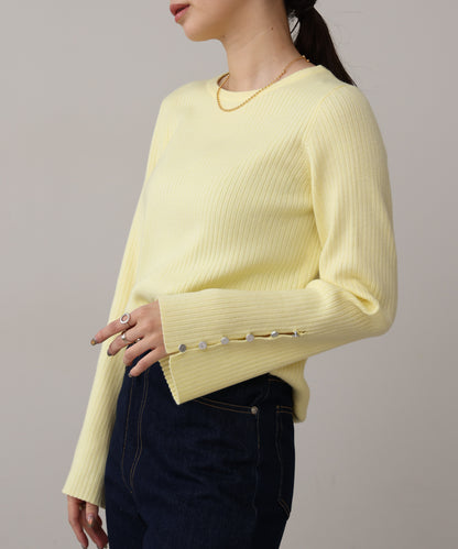 flared sleeve ribbed knit with buttoned sleeves