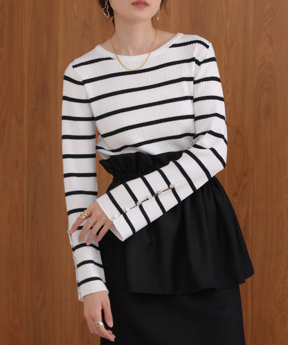 flared sleeve ribbed knit with buttoned sleeves