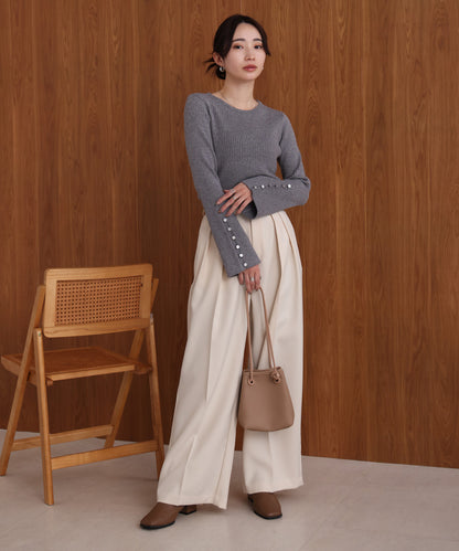 flared sleeve ribbed knit with buttoned sleeves