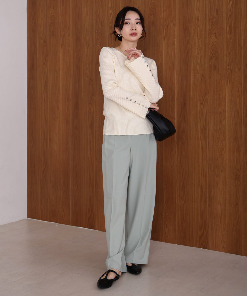 flared sleeve ribbed knit with buttoned sleeves