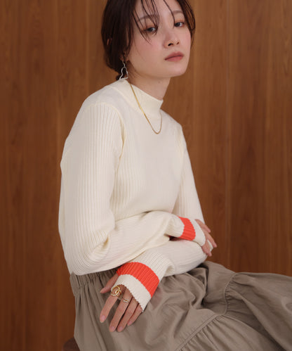 sleeve line basic rib knit