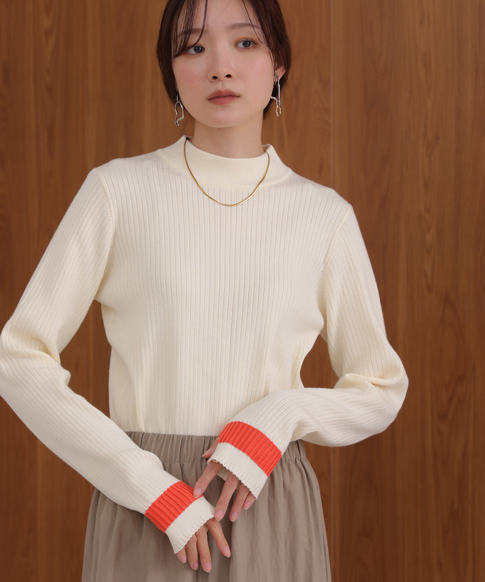 sleeve line basic rib knit