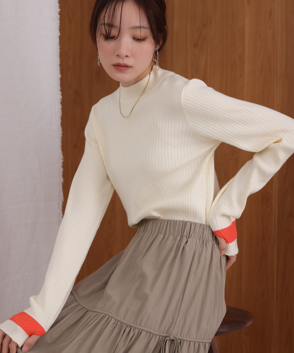 sleeve line basic rib knit