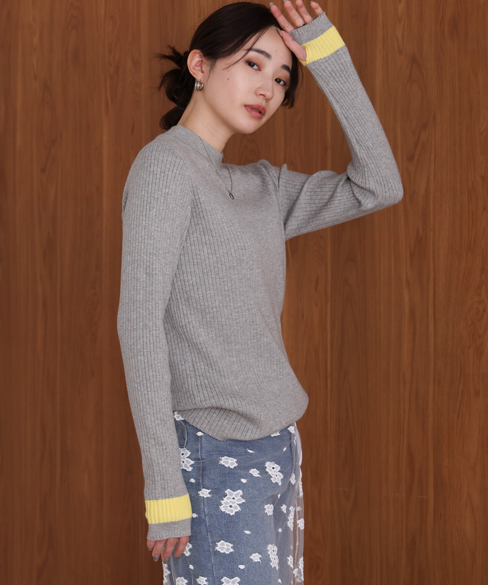 sleeve line basic rib knit