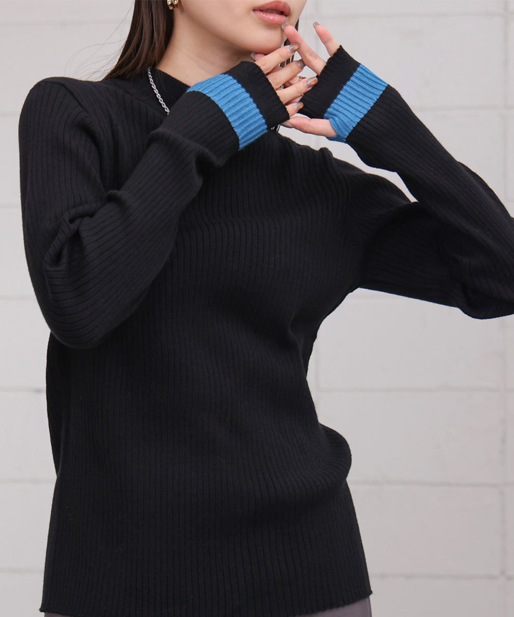 袖ラインベーシックリブニット