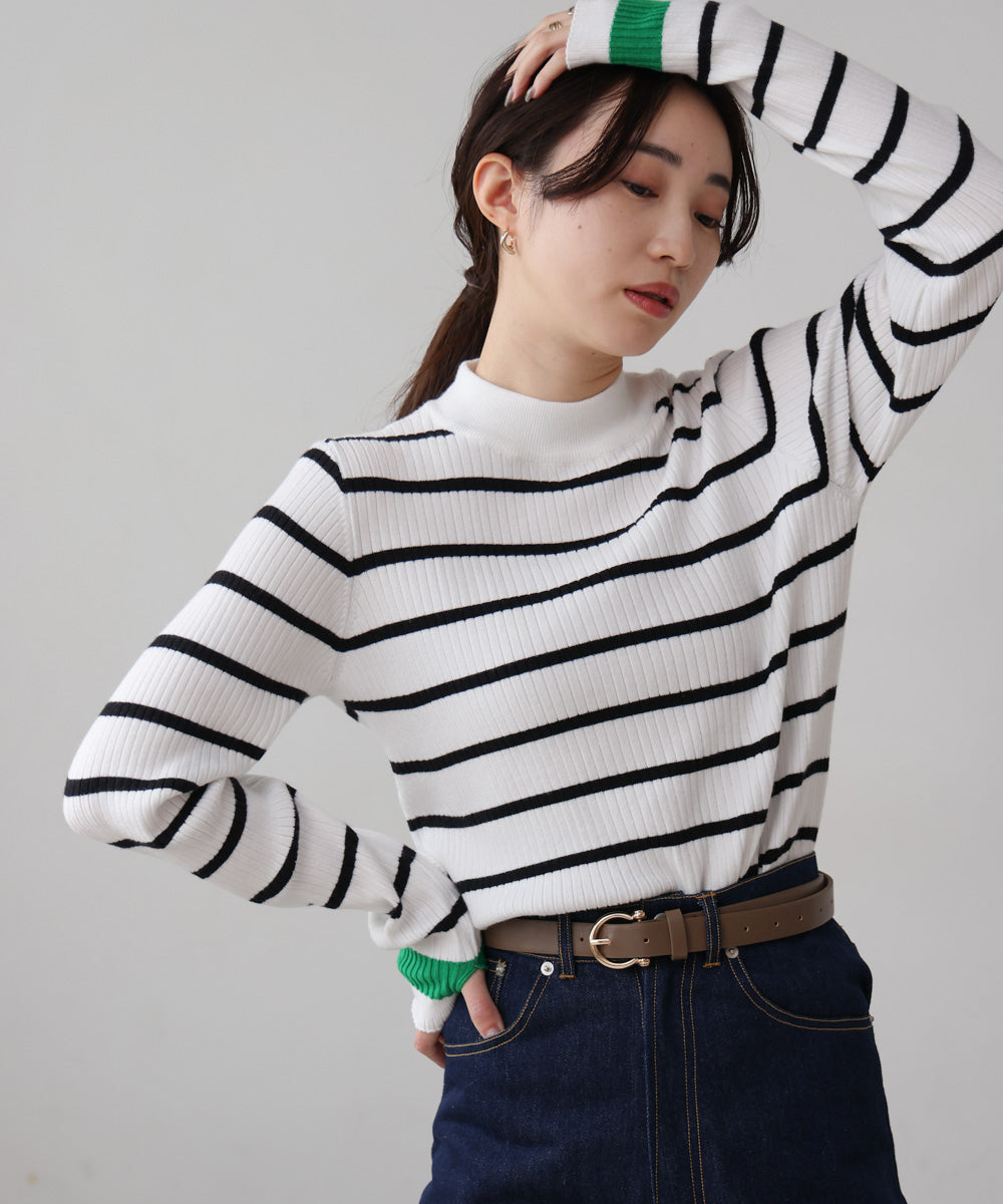 sleeve line basic rib knit