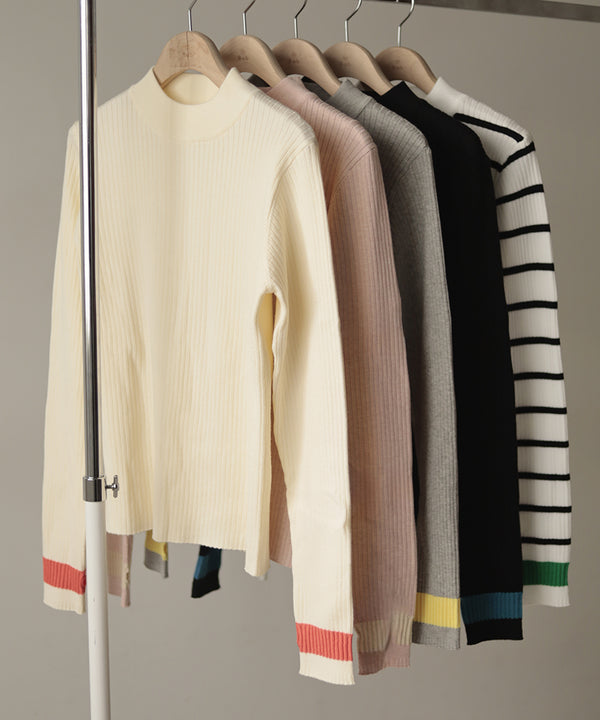 袖ラインベーシックリブニット