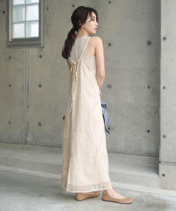 【S・Mサイズ展開】シアー刺繍キャミワンピース