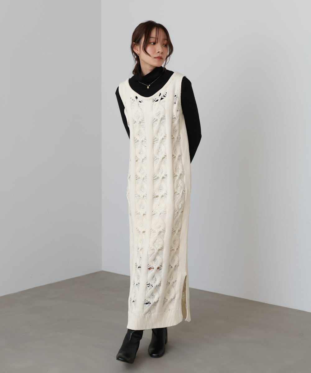 【S・Mサイズ展開】ミックス編みニットワンピース