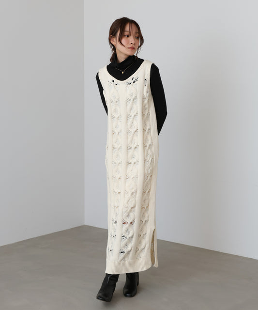 【S・Mサイズ展開】ミックス編みニットワンピース