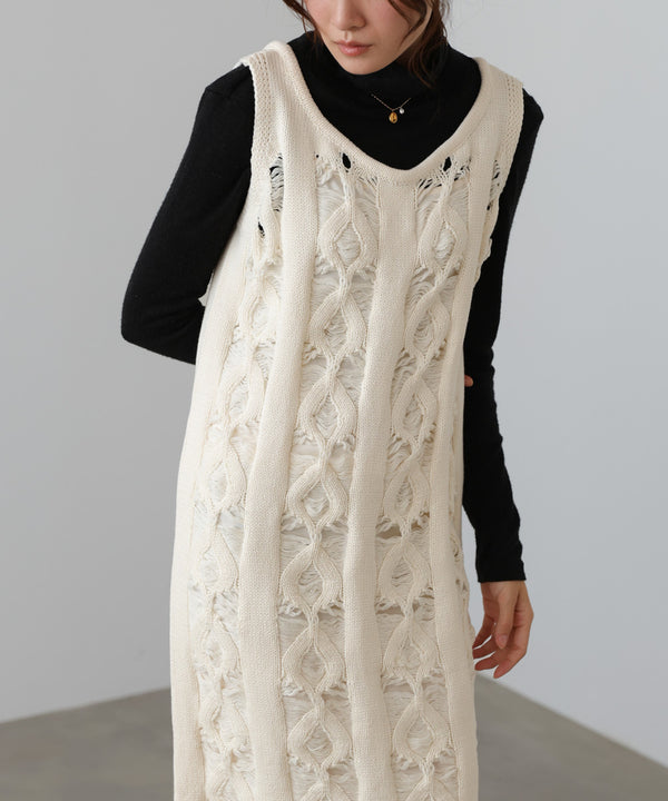 【S・Mサイズ展開】ミックス編みニットワンピース