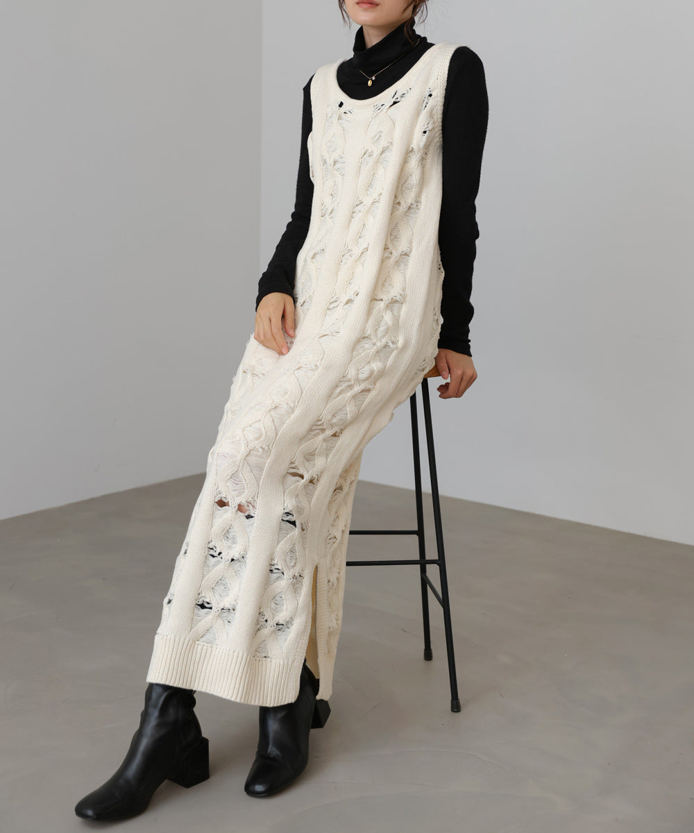 【S・Mサイズ展開】ミックス編みニットワンピース