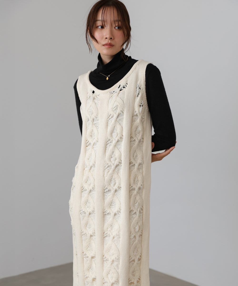 【S・Mサイズ展開】ミックス編みニットワンピース