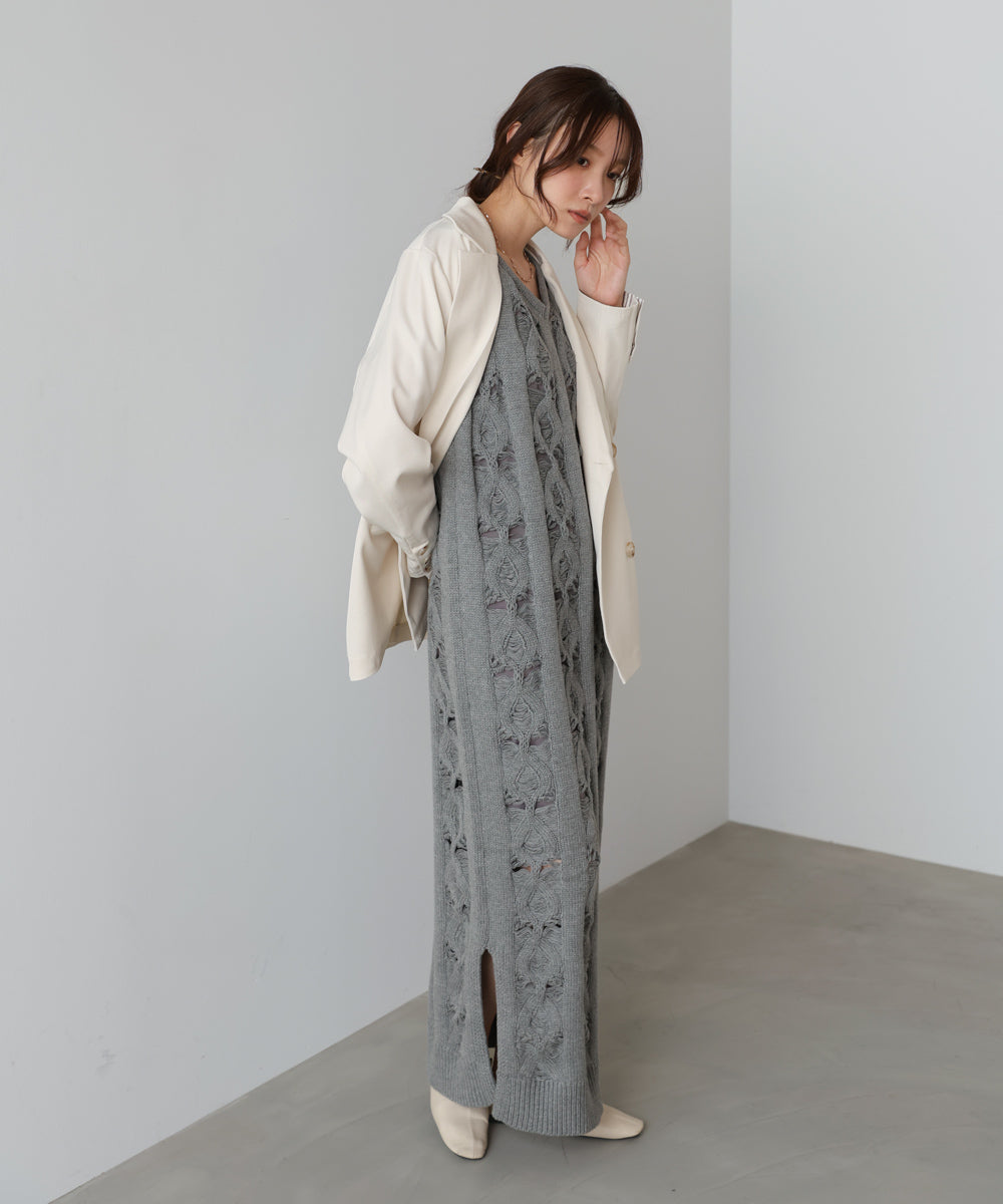 【S・Mサイズ展開】ミックス編みニットワンピース