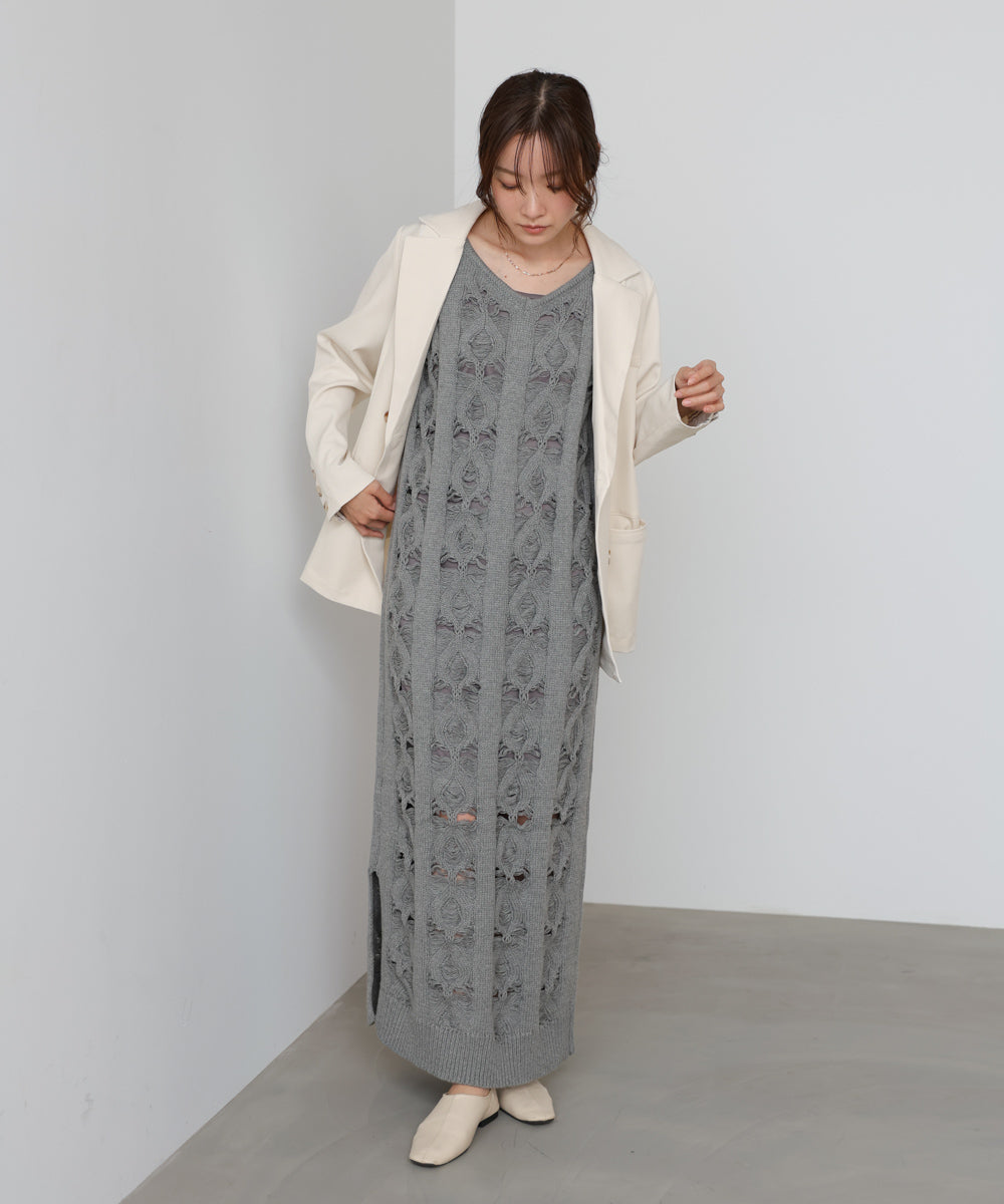 ミックス編みニットワンピース