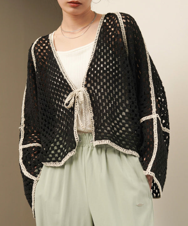 クロシェショートカーディガン