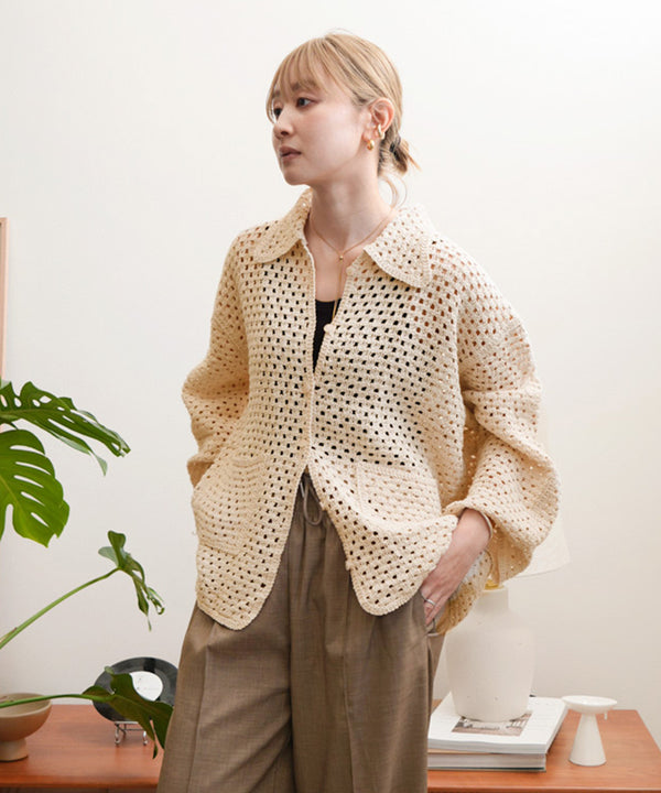 クロシェシャツカラートップス