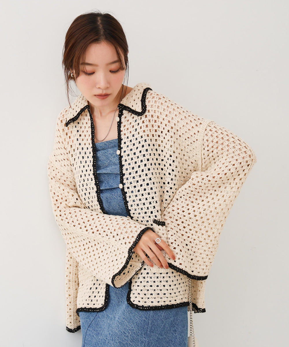 クロシェシャツカラートップス