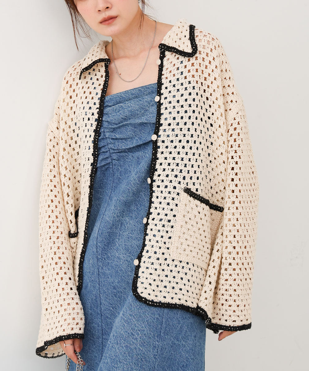 クロシェシャツカラートップス