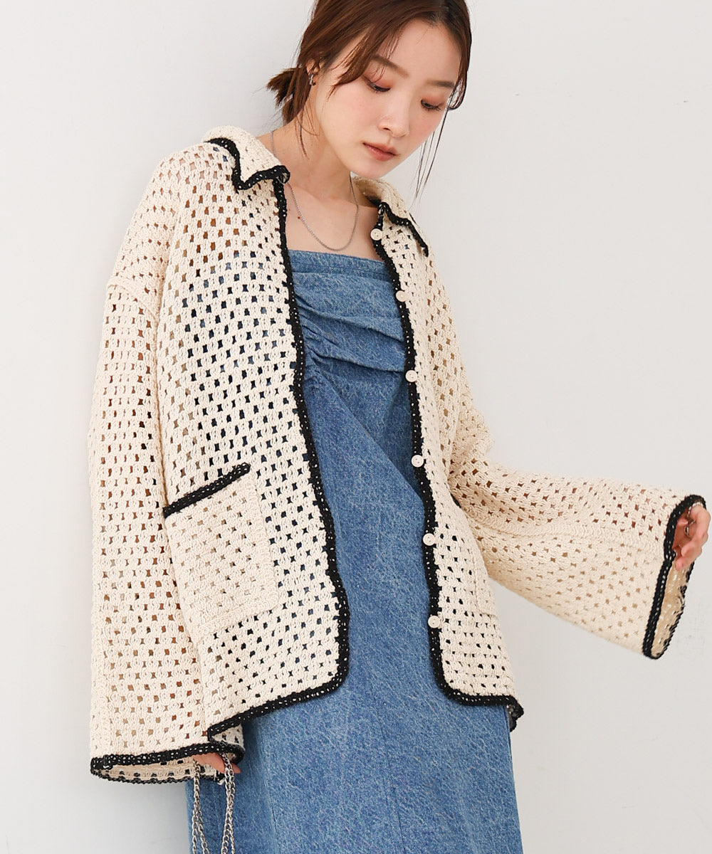 クロシェシャツカラートップス