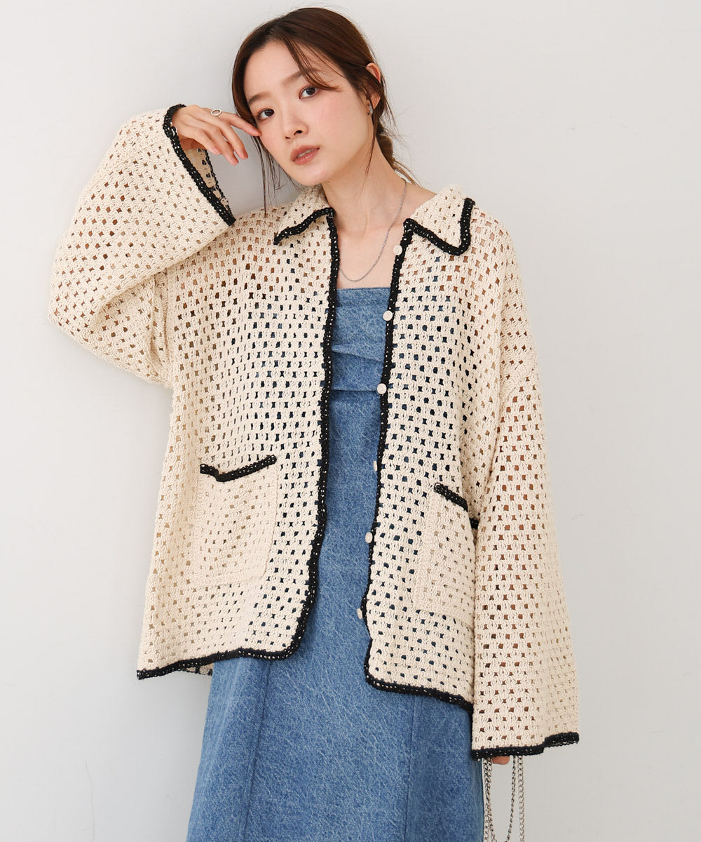 クロシェシャツカラートップス