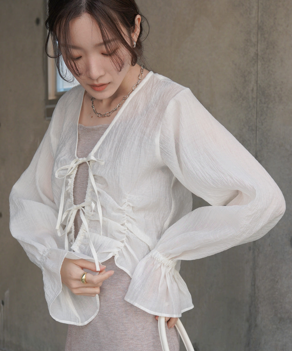 ギャザーキャンディースリーブブラウス