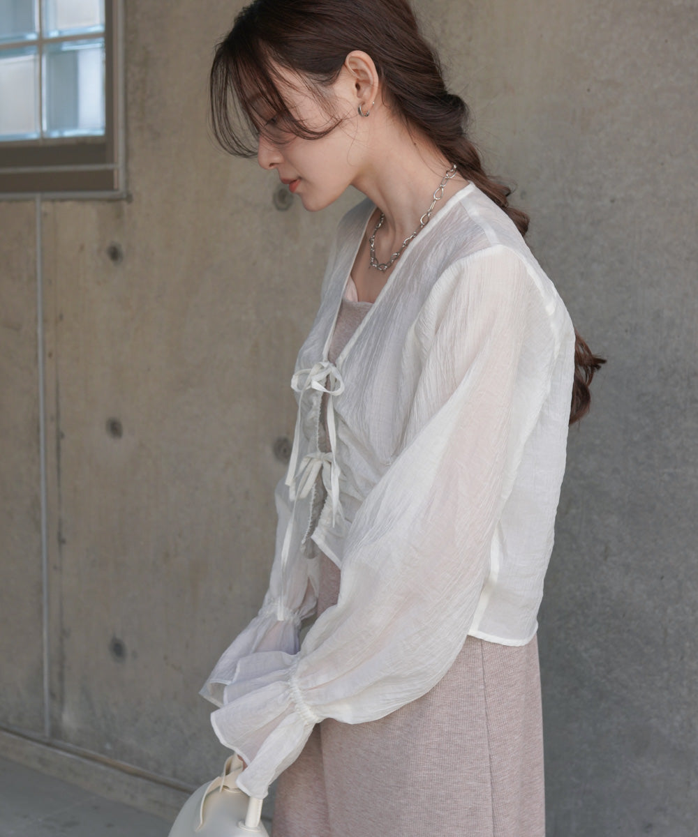 ギャザーキャンディースリーブブラウス