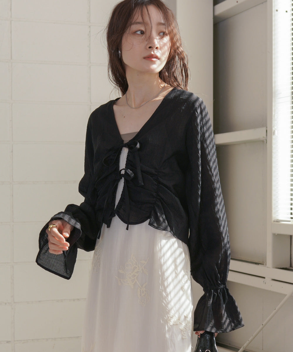 ギャザーキャンディースリーブブラウス