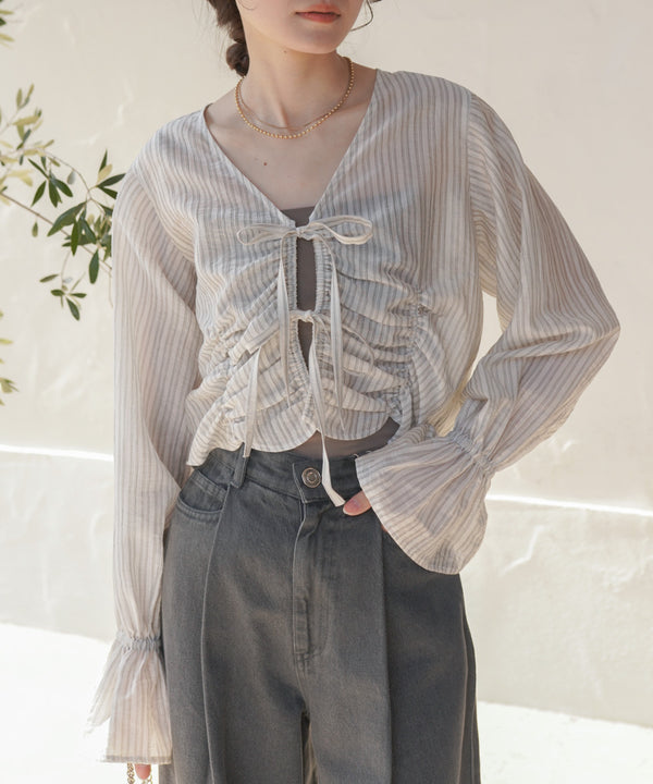 ギャザーキャンディースリーブブラウス