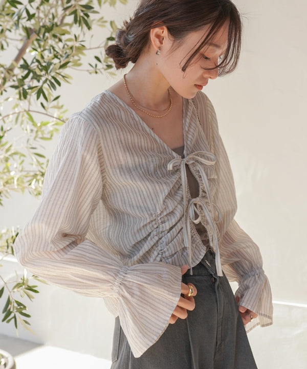 ギャザーキャンディースリーブブラウス