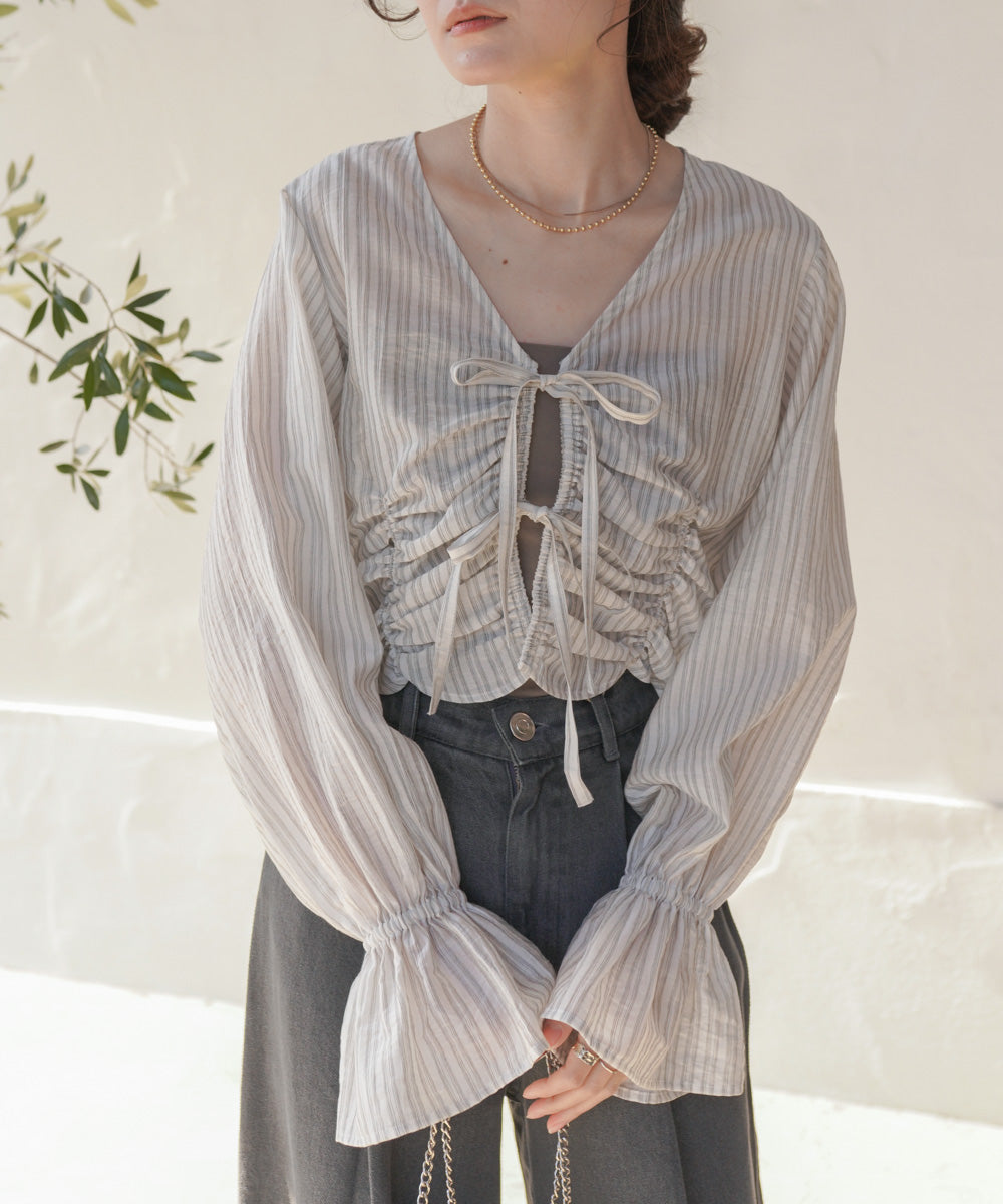 ギャザーキャンディースリーブブラウス