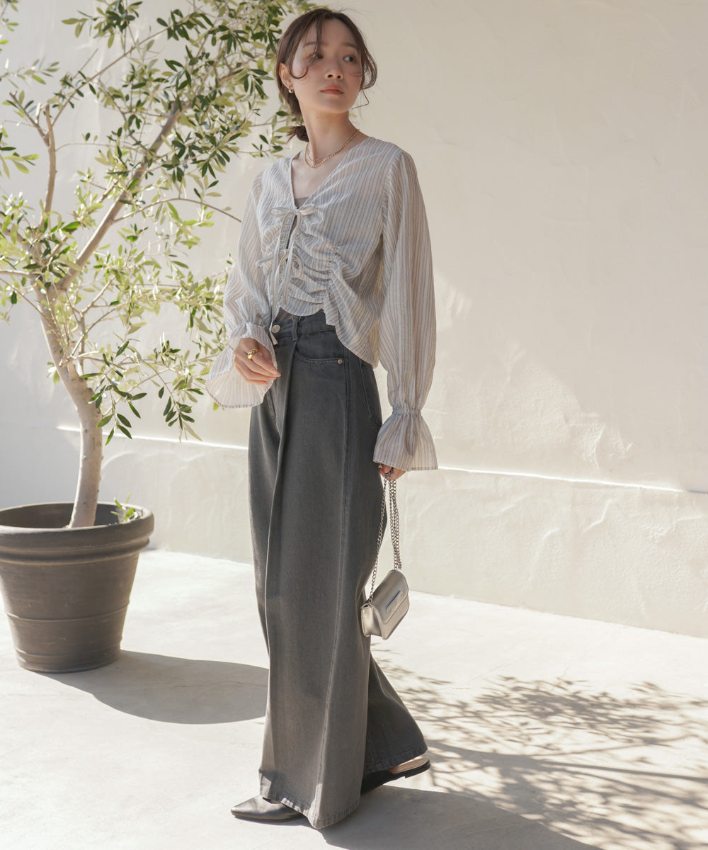 ギャザーキャンディースリーブブラウス